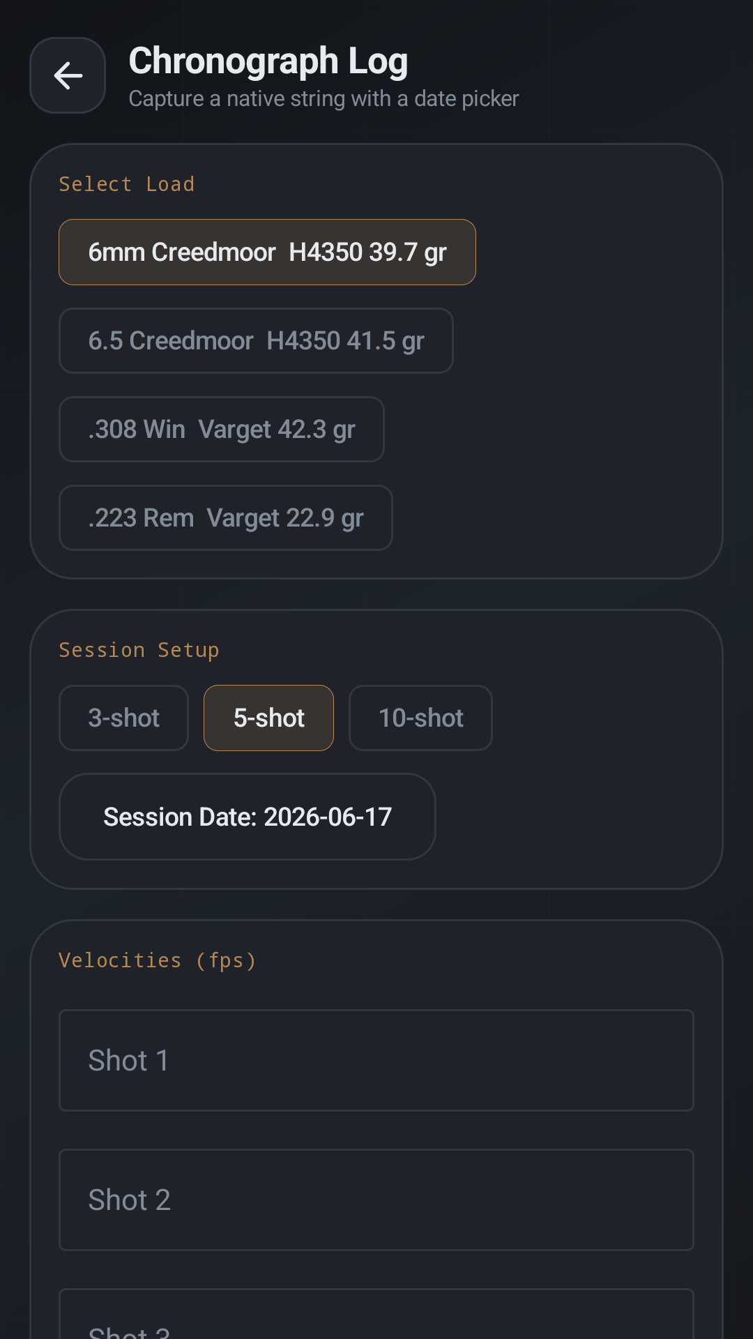 Chronograph Log screen